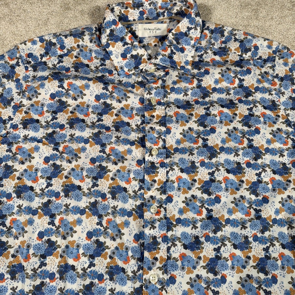 Tintoria Mattei 954 Button Up Shirt Mens‎ 44/17.5 (Large)  Floral Cotton Blend